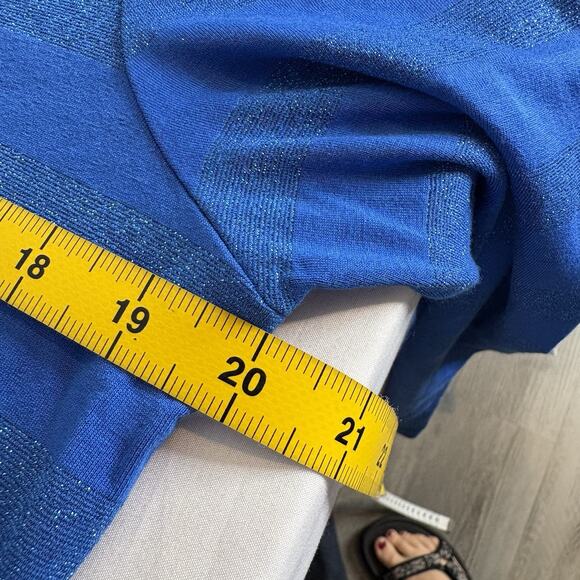 Talbots Womens Blue Metallic Striped Sweater Size L Coastal Preppy Classic - Picture 4 of 10